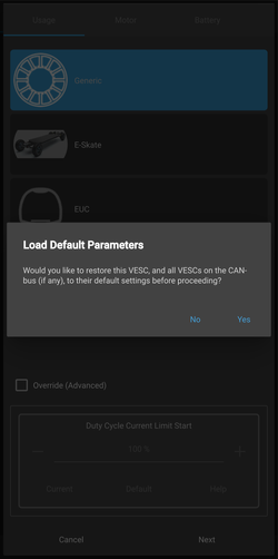 Motor Setup Load Prompt