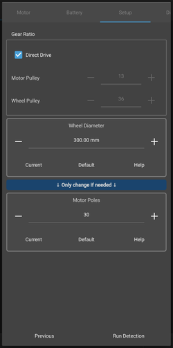 Motor Setup Wheel Dia